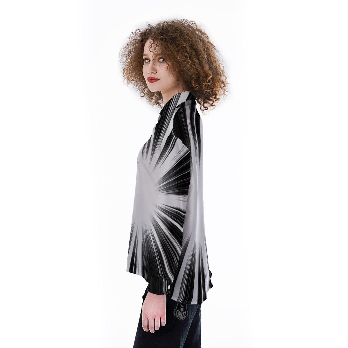Lightspeed White And Black Print Women's Long Sleeve Shirts-grizzshop