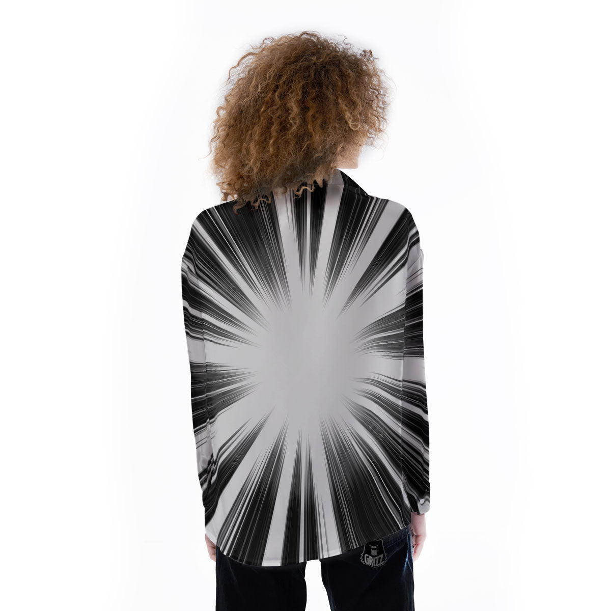 Lightspeed White And Black Print Women's Long Sleeve Shirts-grizzshop