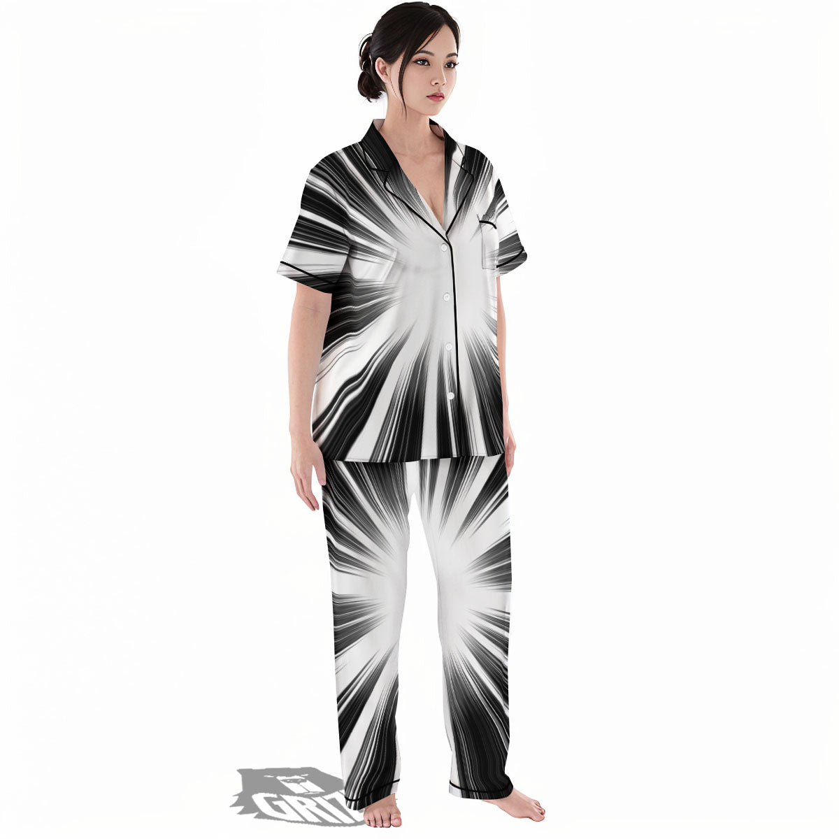 Lightspeed White And Black Print Women's Pajamas Set-grizzshop