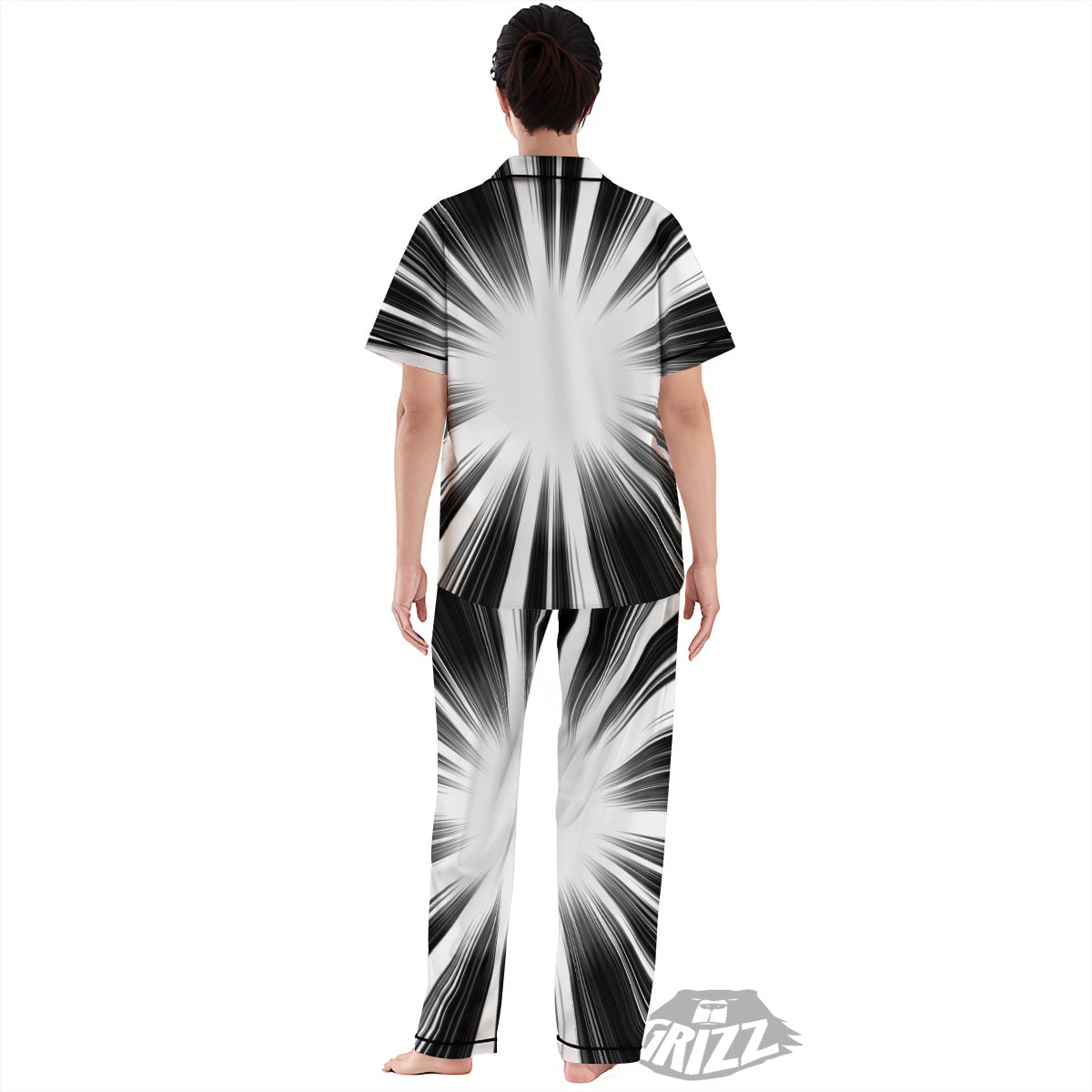 Lightspeed White And Black Print Women's Pajamas Set-grizzshop
