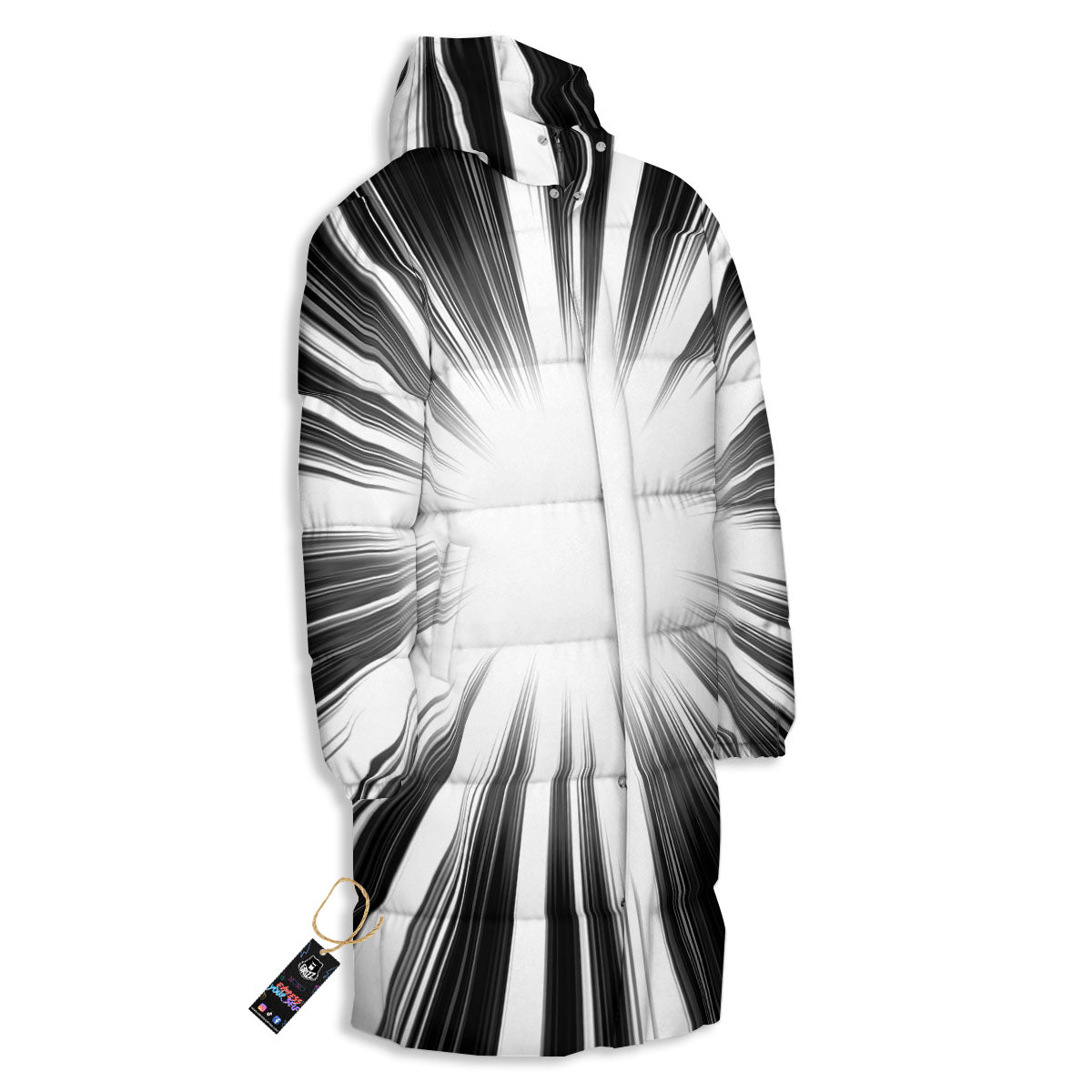 Lightspeed White And Black Print Long Down Jacket