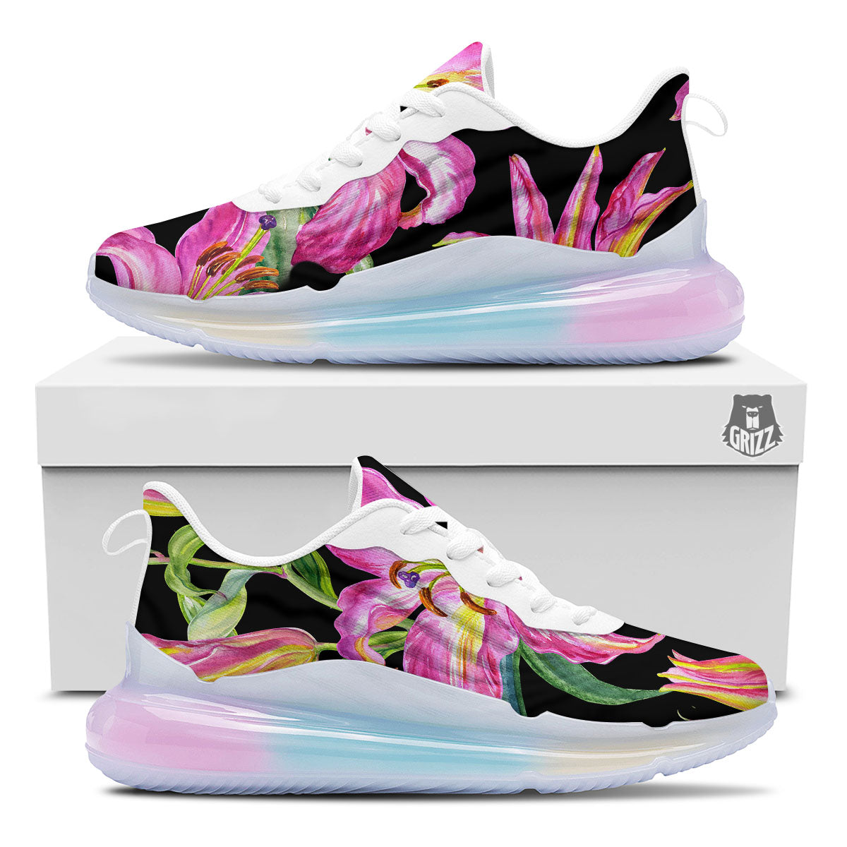 Lilies Pink Watercolor Print Running Sneakers-grizzshop