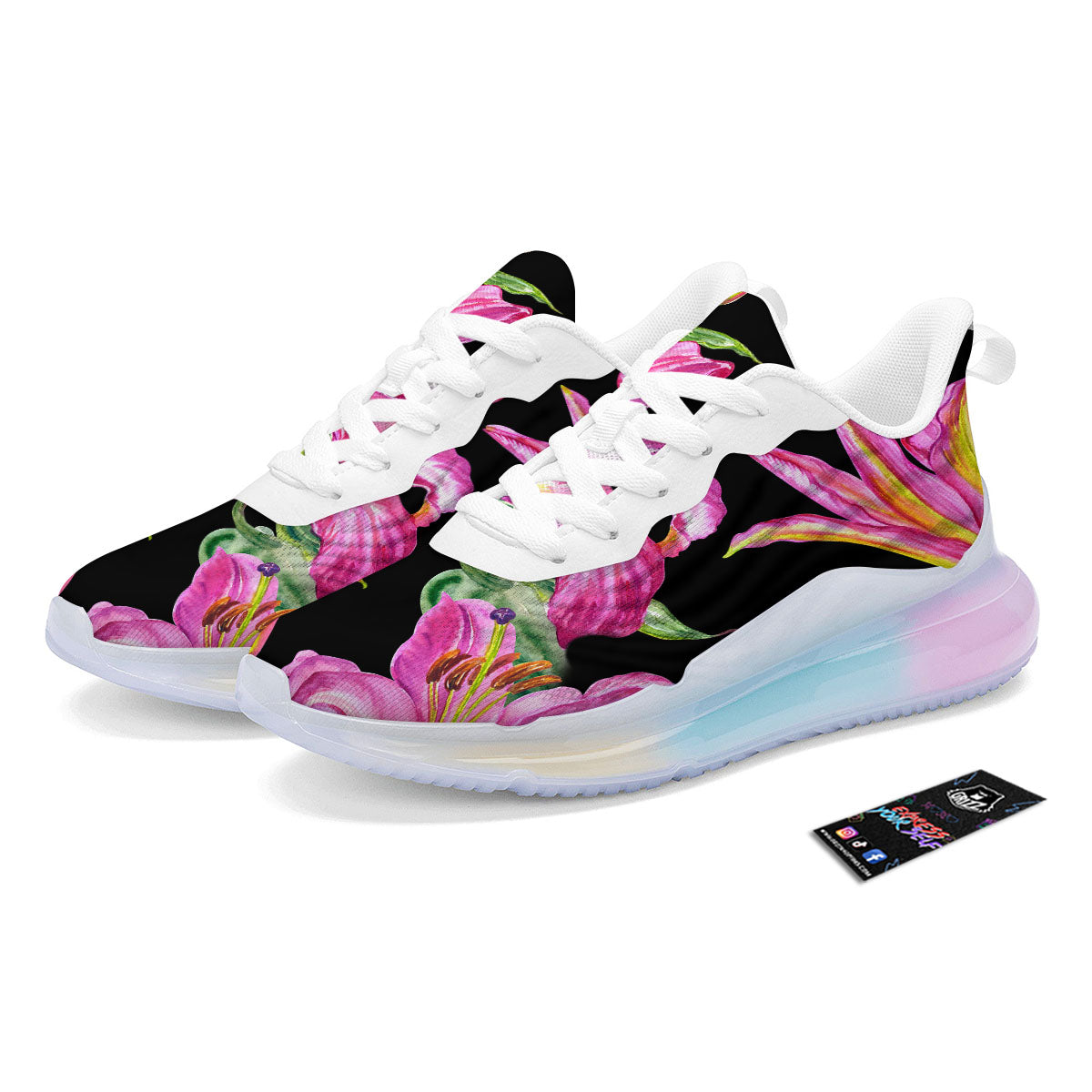 Lilies Pink Watercolor Print Running Sneakers-grizzshop