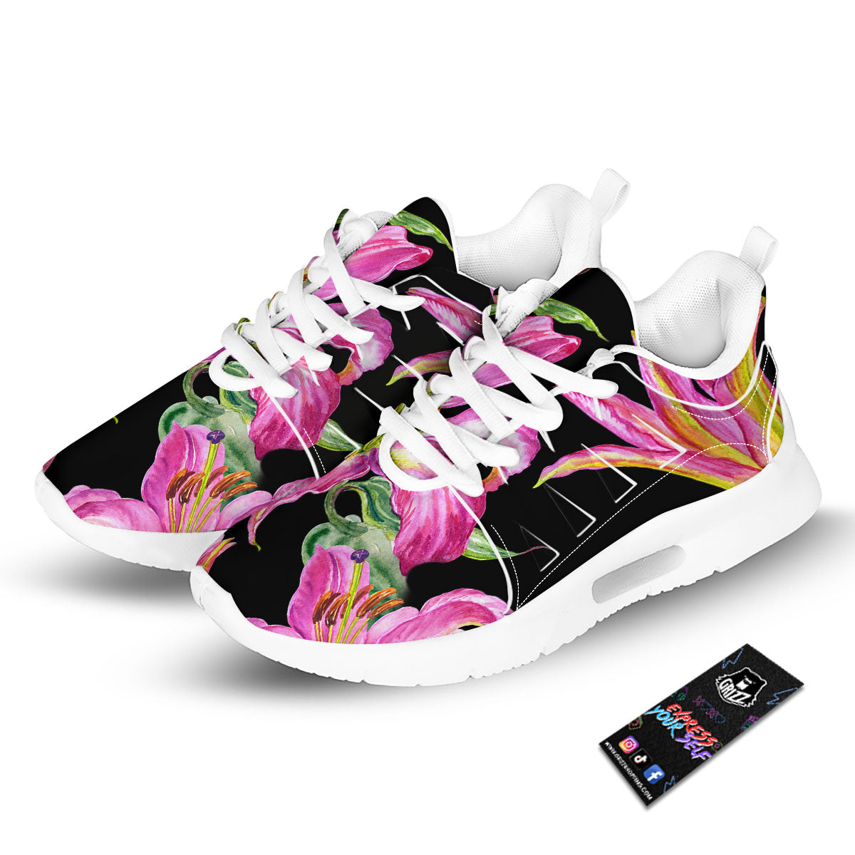 Lilies Pink Watercolor Print Tennis Shoes-grizzshop