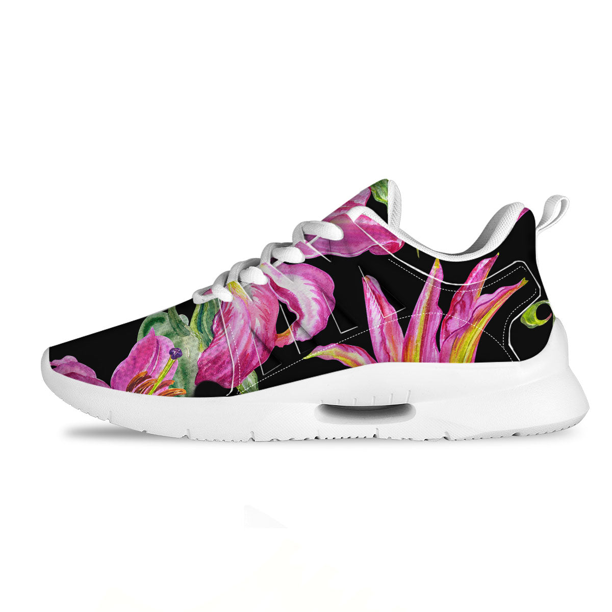 Lilies Pink Watercolor Print Tennis Shoes-grizzshop