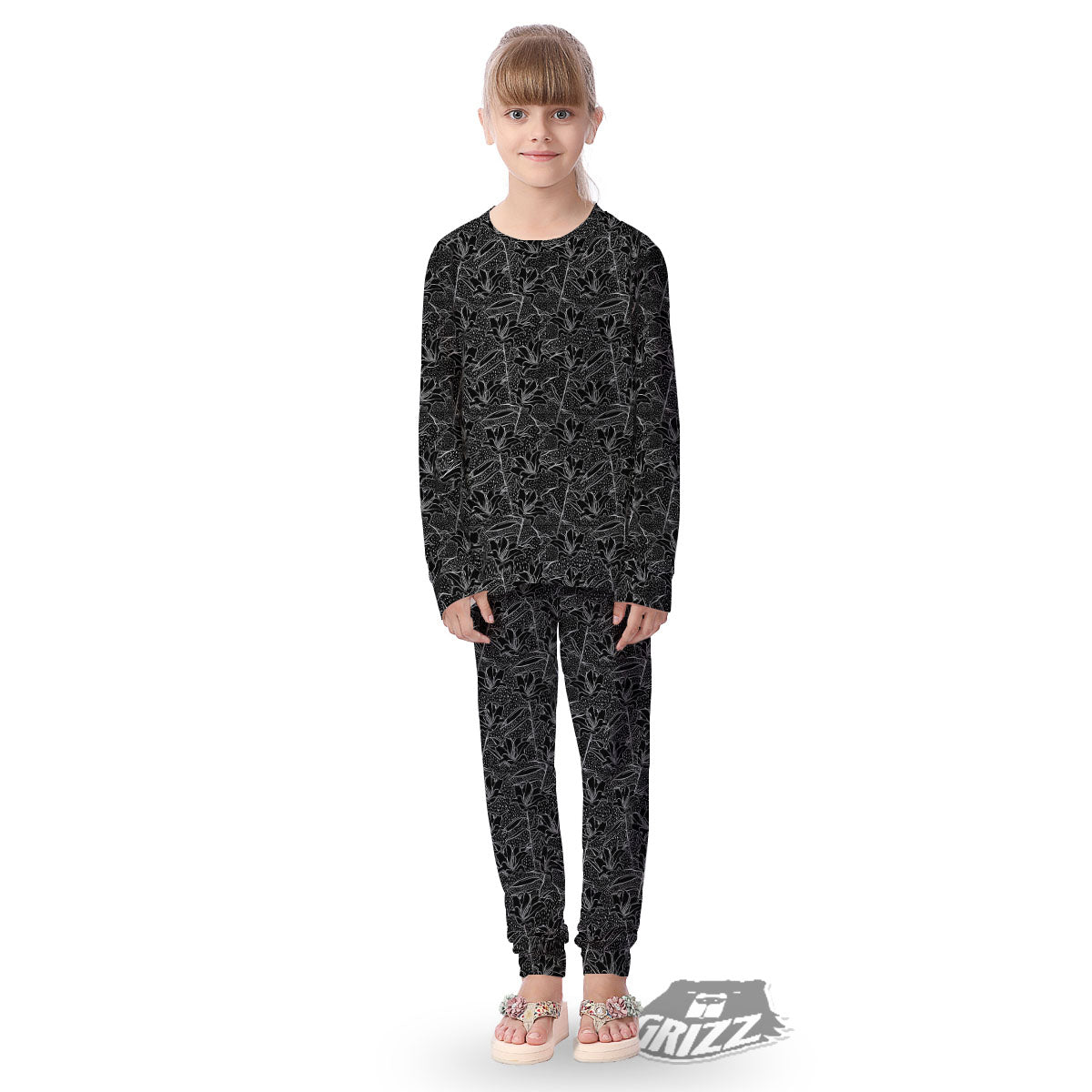 Lily Black And White Print Pattern Kid's Pajamas-grizzshop