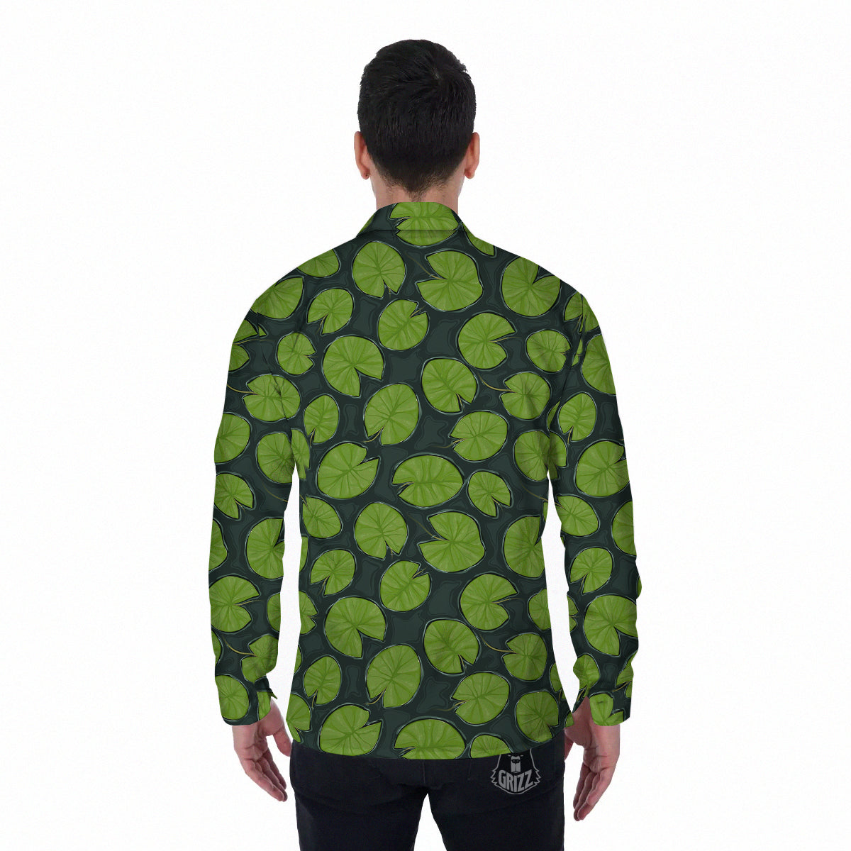 Lily Pads Water Print Pattern Men's Long Sleeve Shirts-grizzshop
