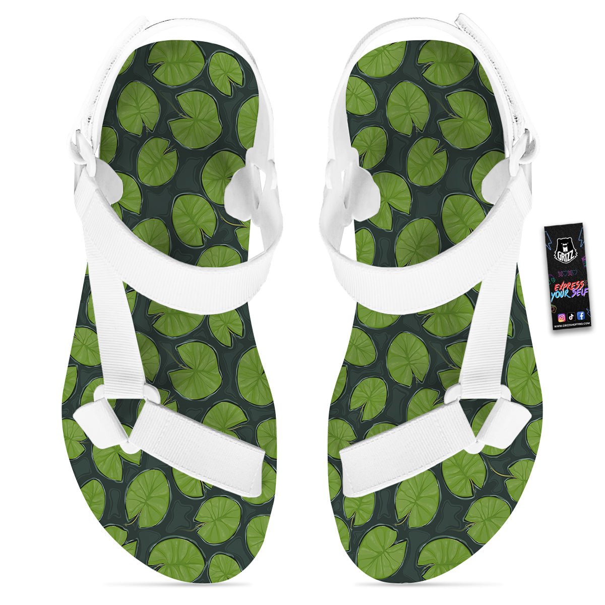 Lily Pads Water Print Pattern White Open Toe Sandals-grizzshop