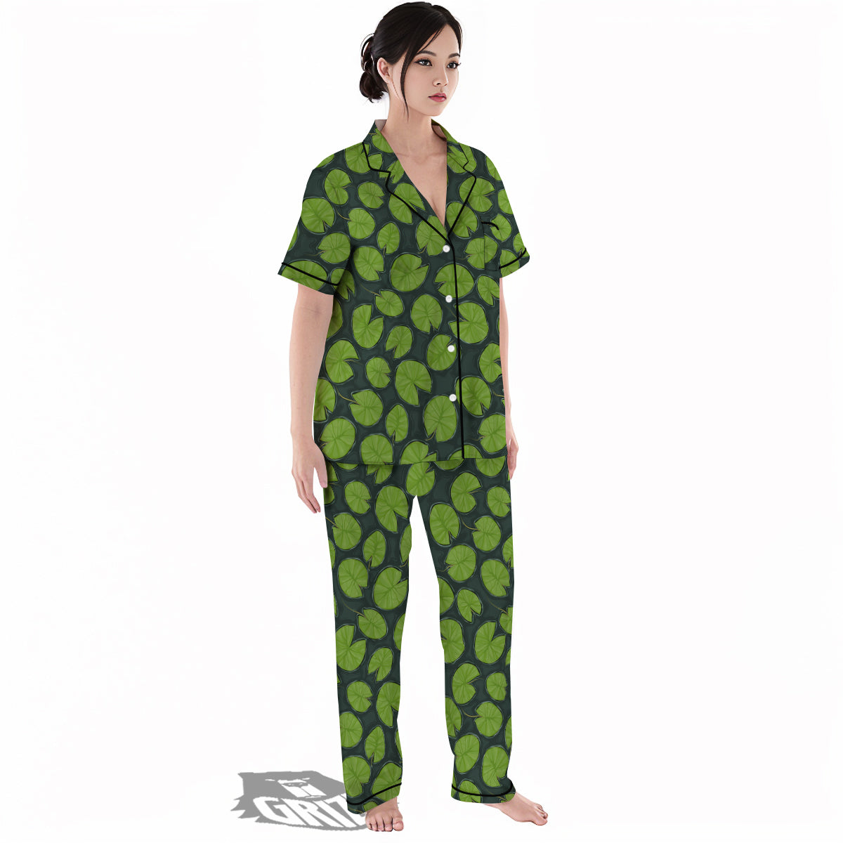 Lily Pads Water Print Pattern Women's Pajamas Set-grizzshop