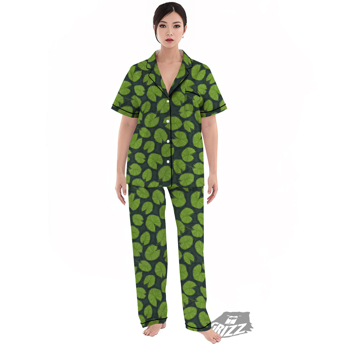 Lily Pads Water Print Pattern Women's Pajamas Set-grizzshop