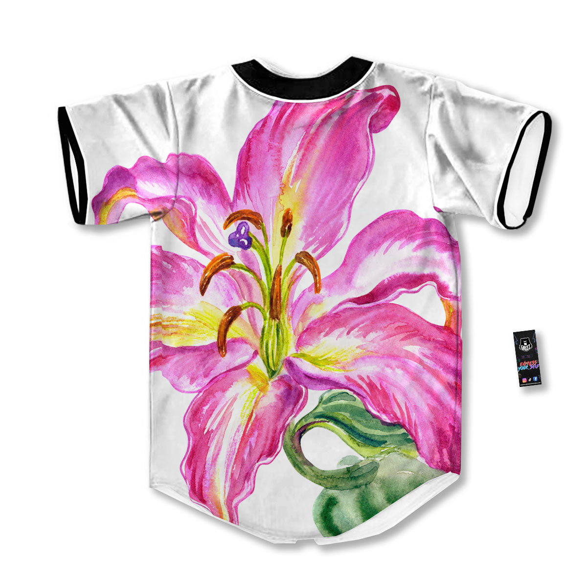 Lily Pink Watercolor Print Baseball Jersey-grizzshop