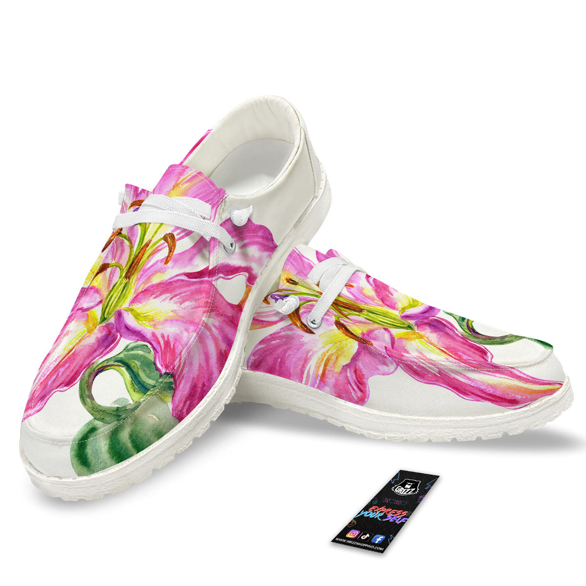 Lily Pink Watercolor Print Black Loafers-grizzshop