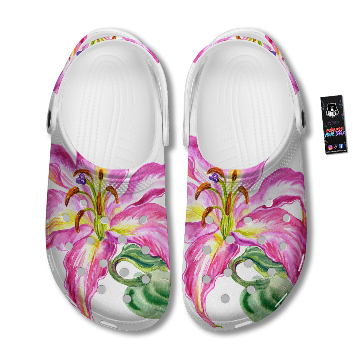Lily Pink Watercolor Print Clog-grizzshop