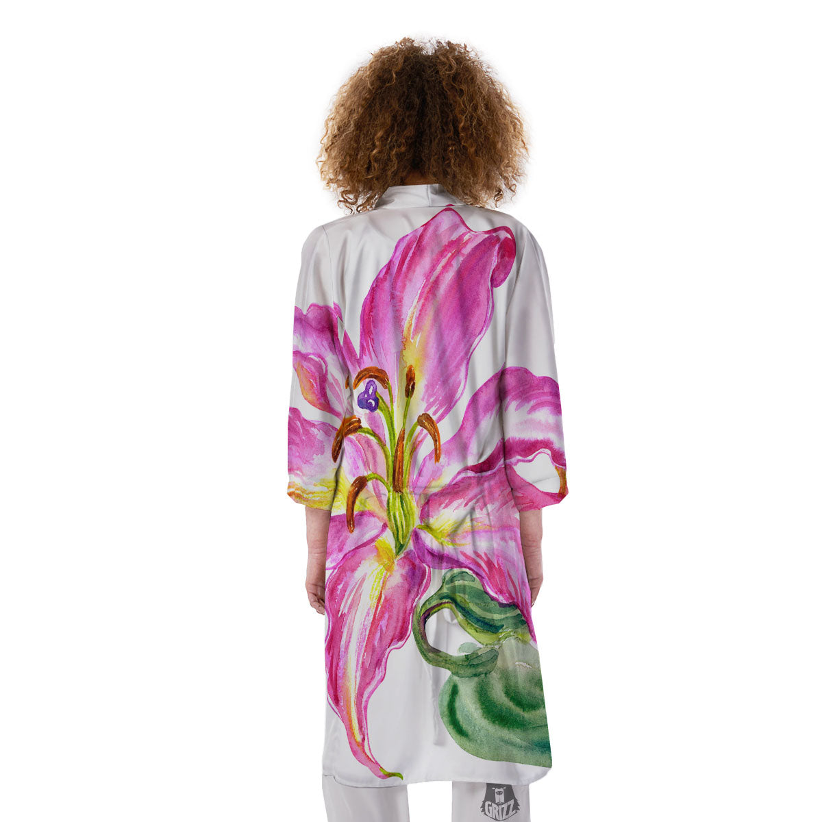 Lily Pink Watercolor Print Kimono-grizzshop