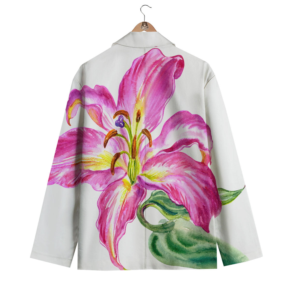 Lily Pink Watercolor Print Men's Blazer-grizzshop