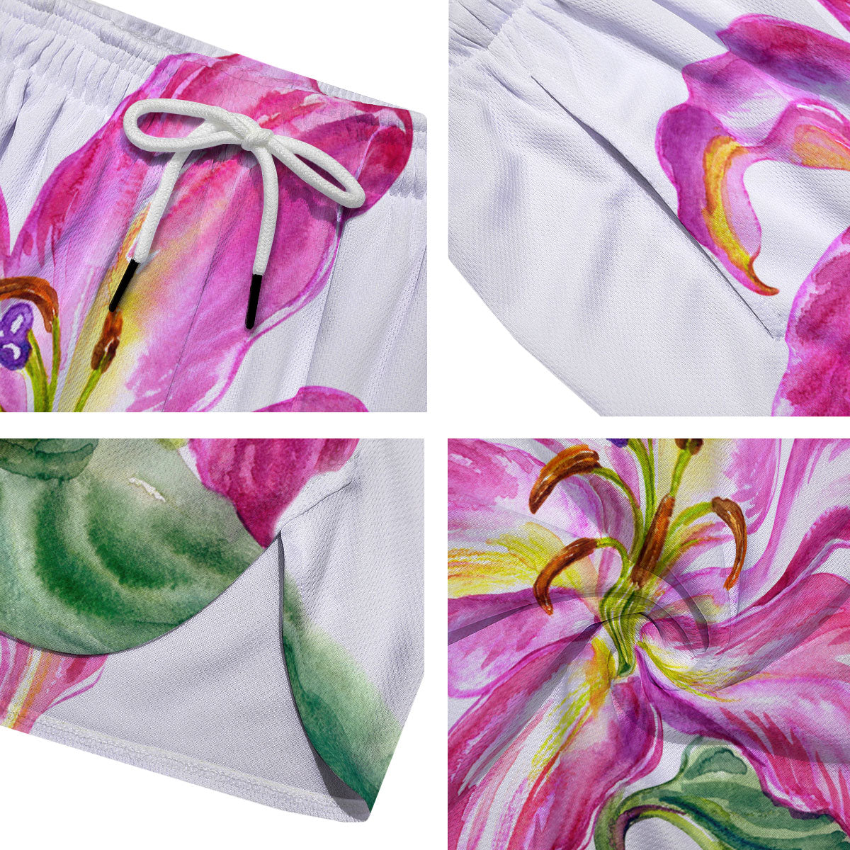 Lily Pink Watercolor Print Men's Running Shorts-grizzshop
