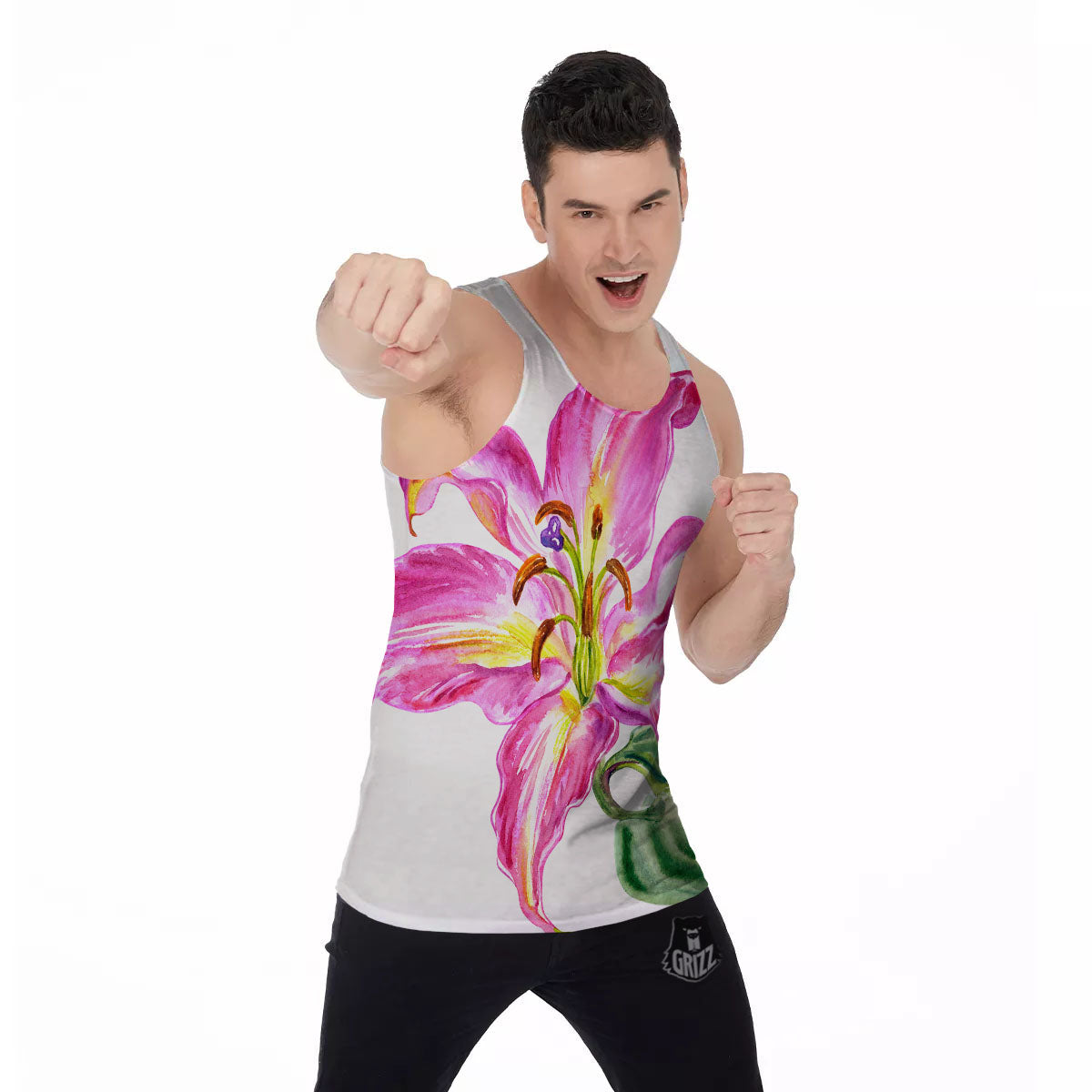 Lily Pink Watercolor Print Men's Tank Top-grizzshop