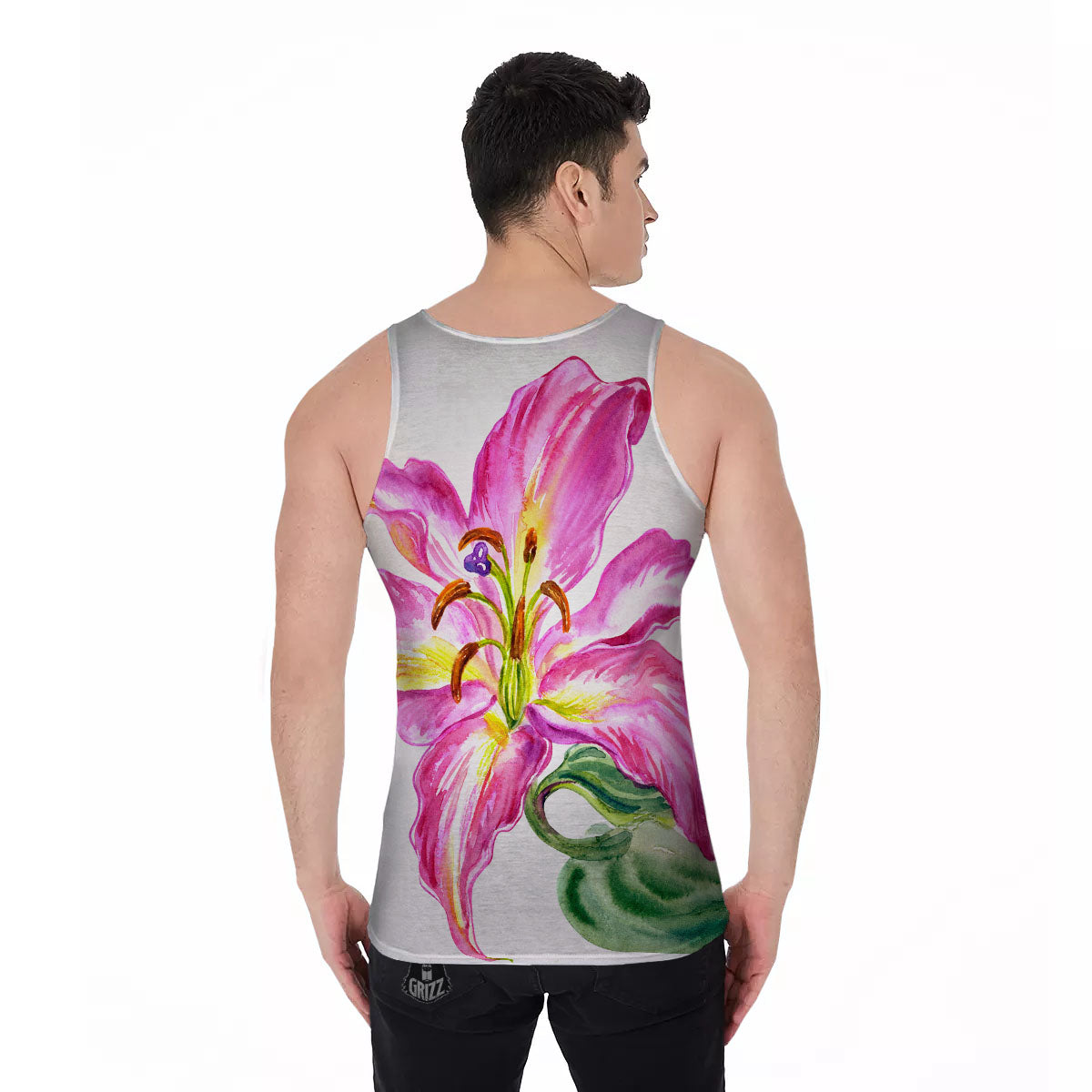 Lily Pink Watercolor Print Men's Tank Top-grizzshop