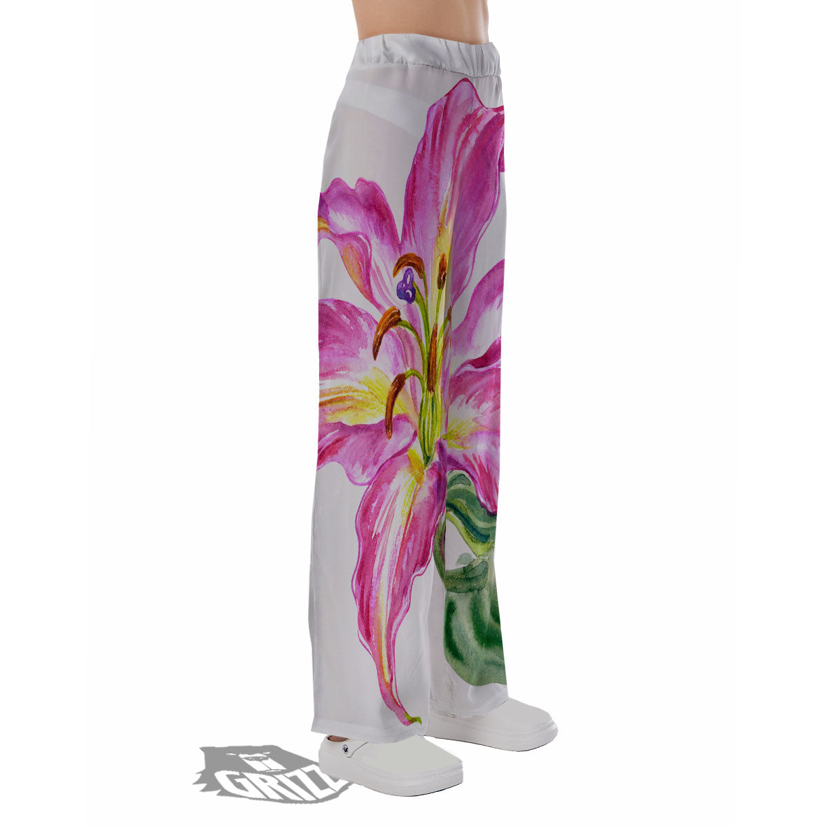 Lily Pink Watercolor Print Pajama Pants-grizzshop