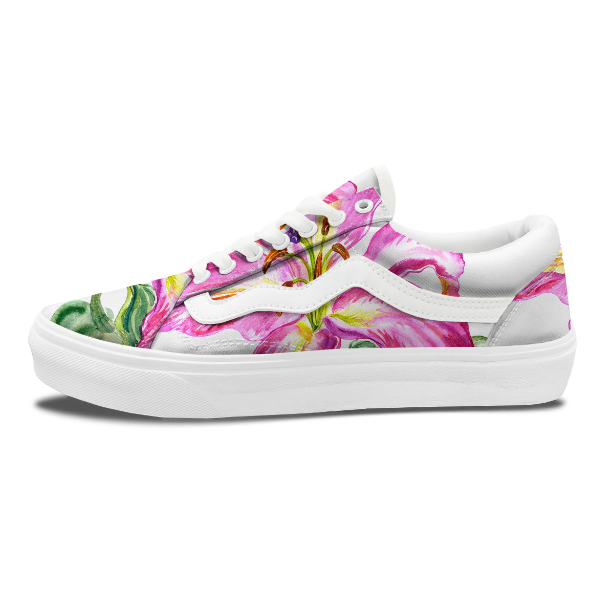 Lily Pink Watercolor Print Skate Shoes-grizzshop