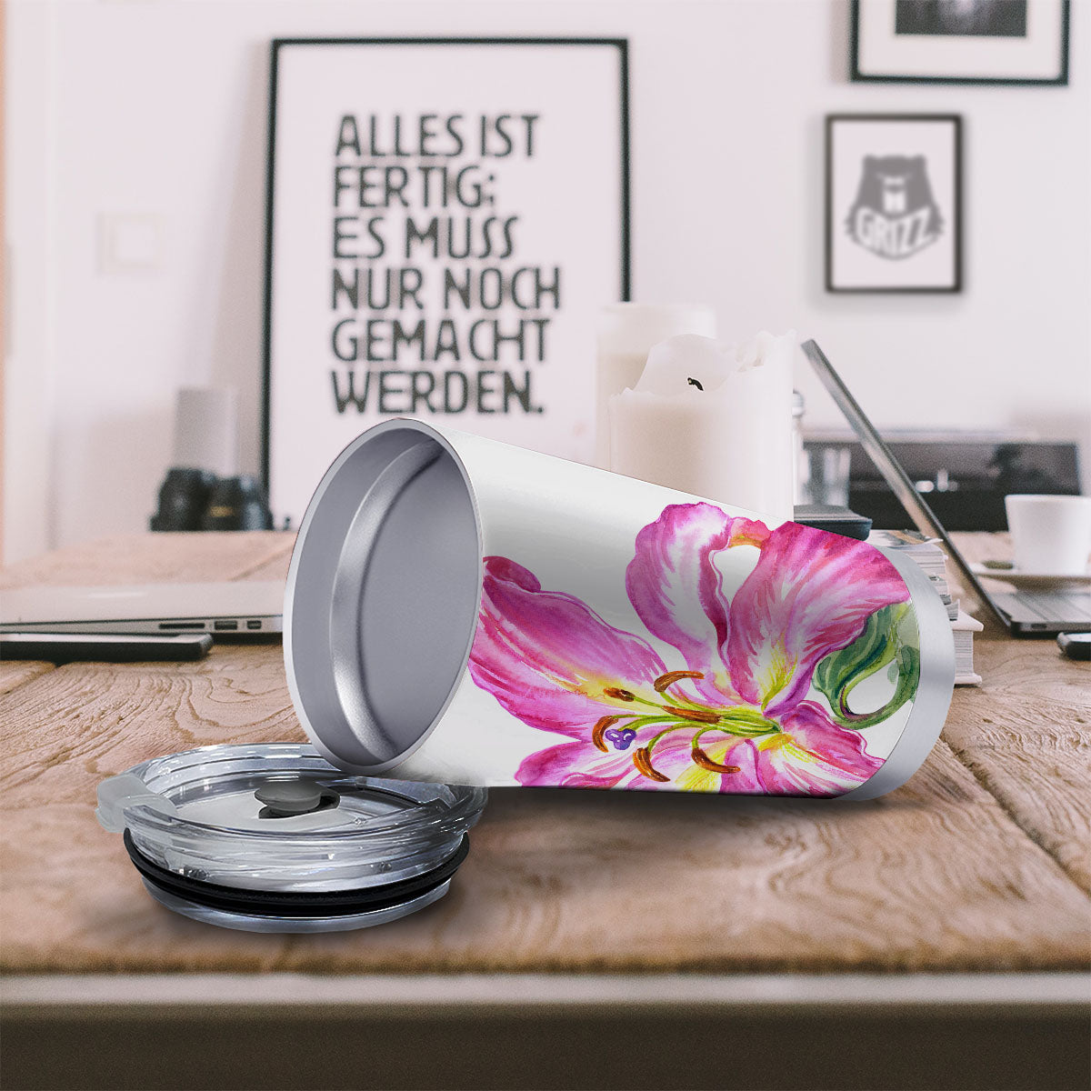 Lily Pink Watercolor Print Tumbler-grizzshop