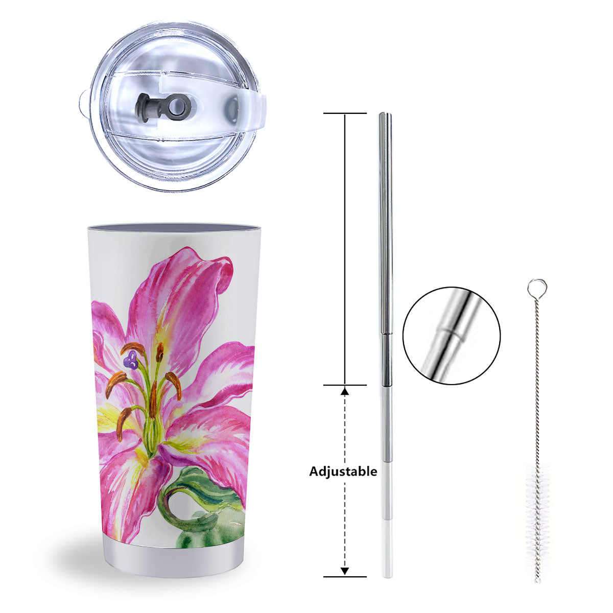 Lily Pink Watercolor Print Tumbler-grizzshop