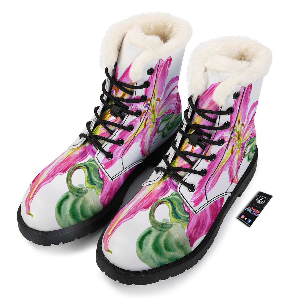 Lily Pink Watercolor Print Winter Boots-grizzshop