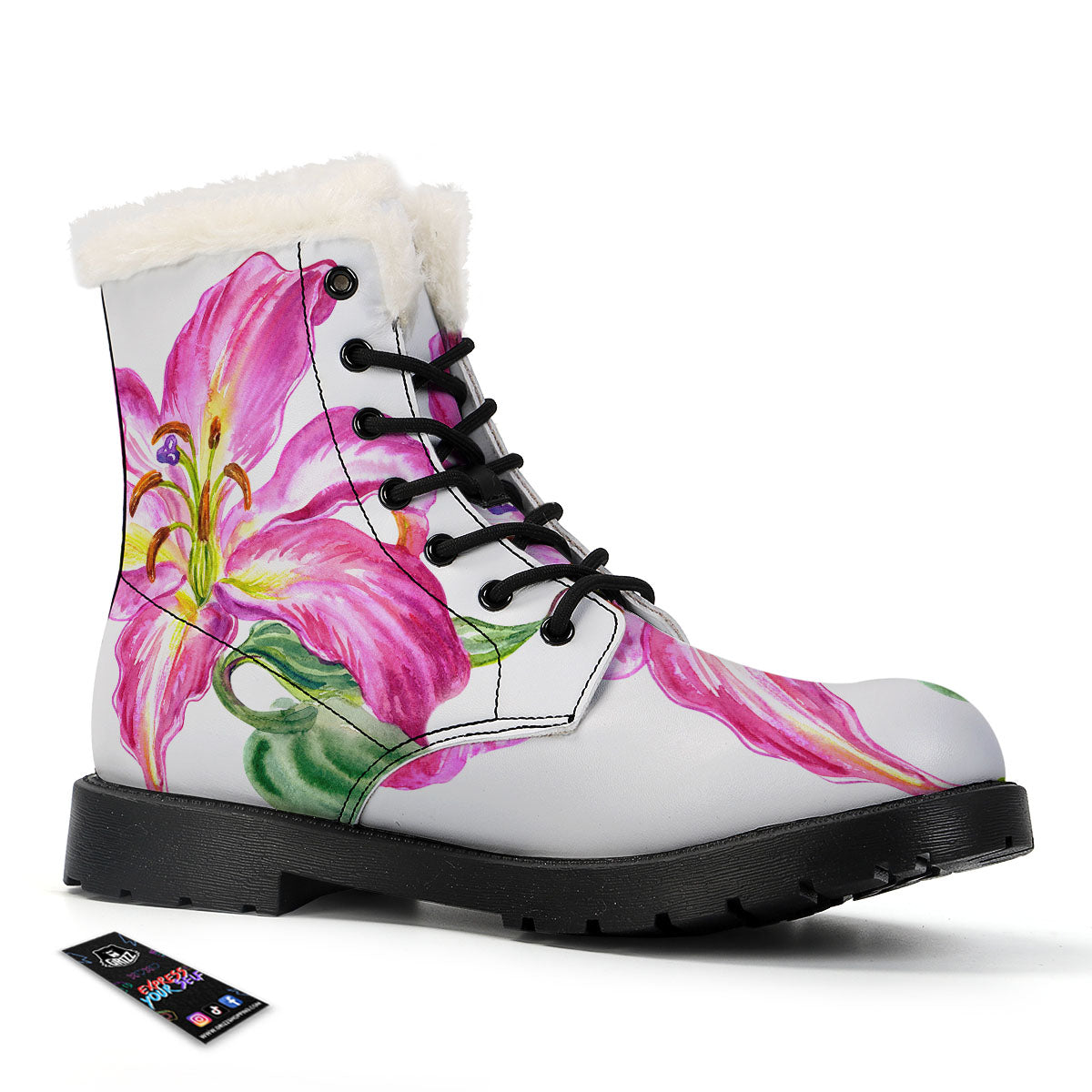 Lily Pink Watercolor Print Winter Boots-grizzshop