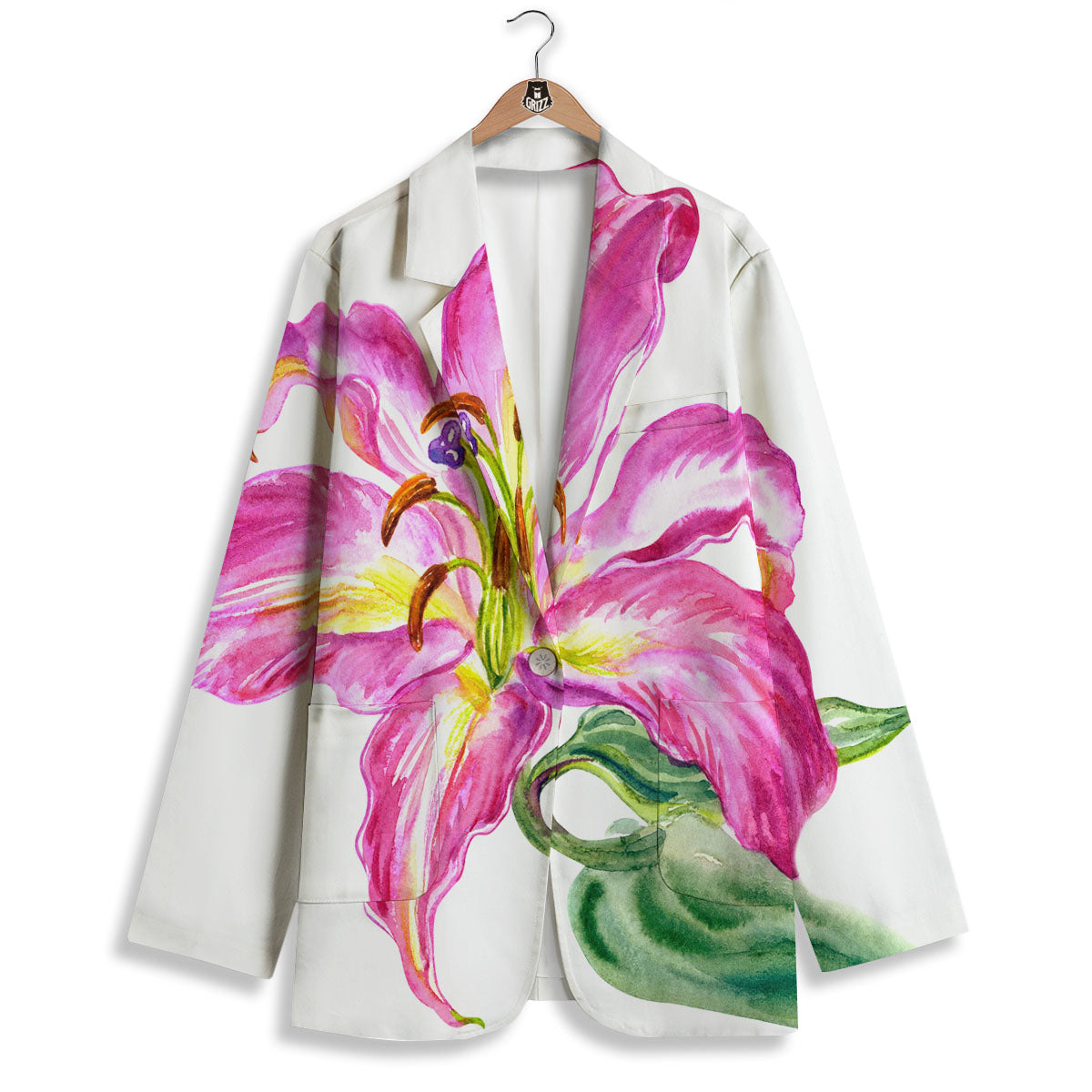 Lily Pink Watercolor Print Women's Blazer-grizzshop