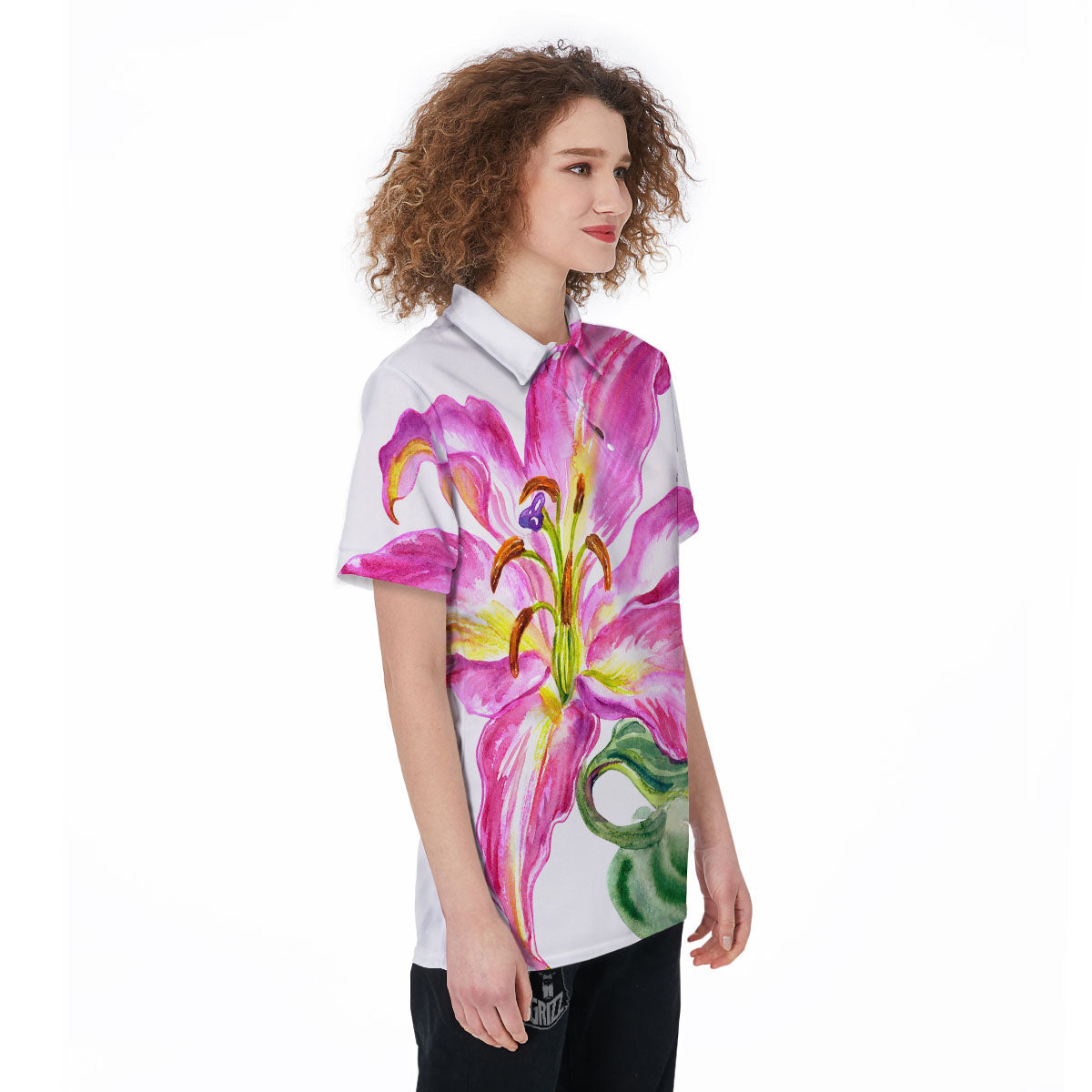 Lily Pink Watercolor Print Women's Golf Shirts-grizzshop