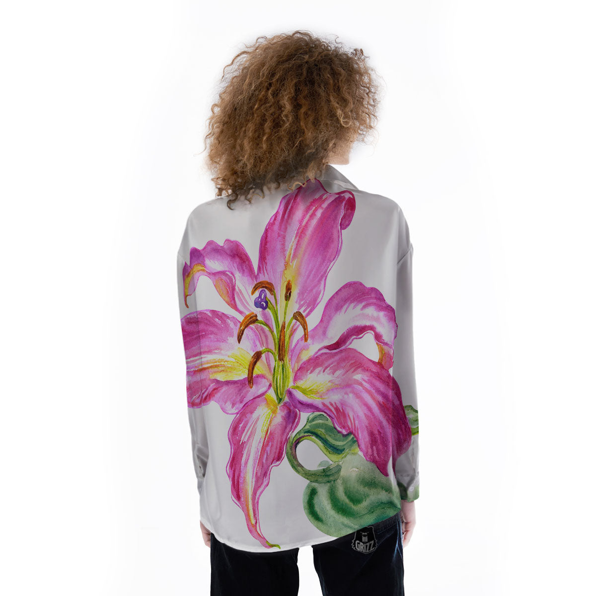 Lily Pink Watercolor Print Women's Long Sleeve Shirts-grizzshop