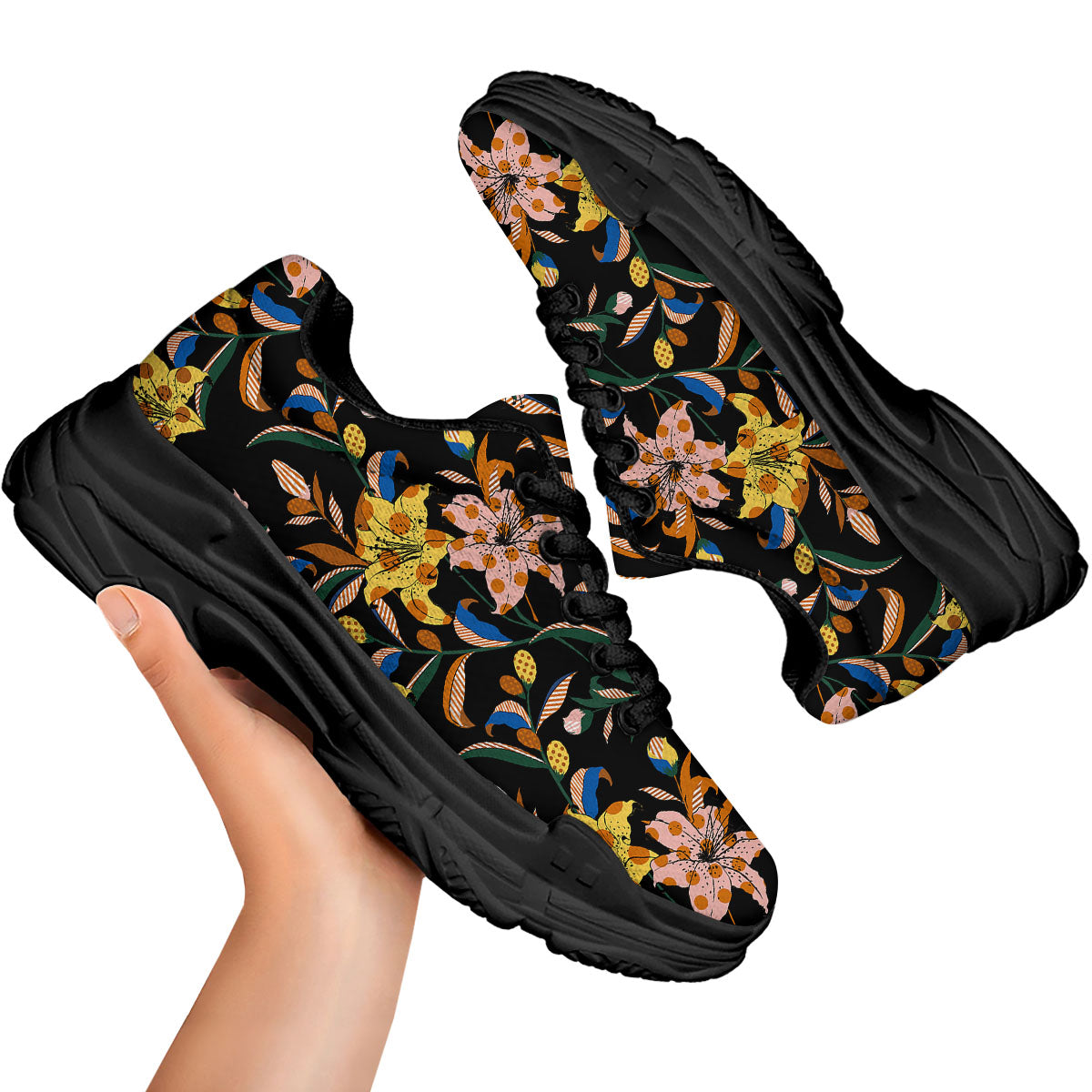 Lily Polka Dot Print Pattern Black Chunky Shoes-grizzshop