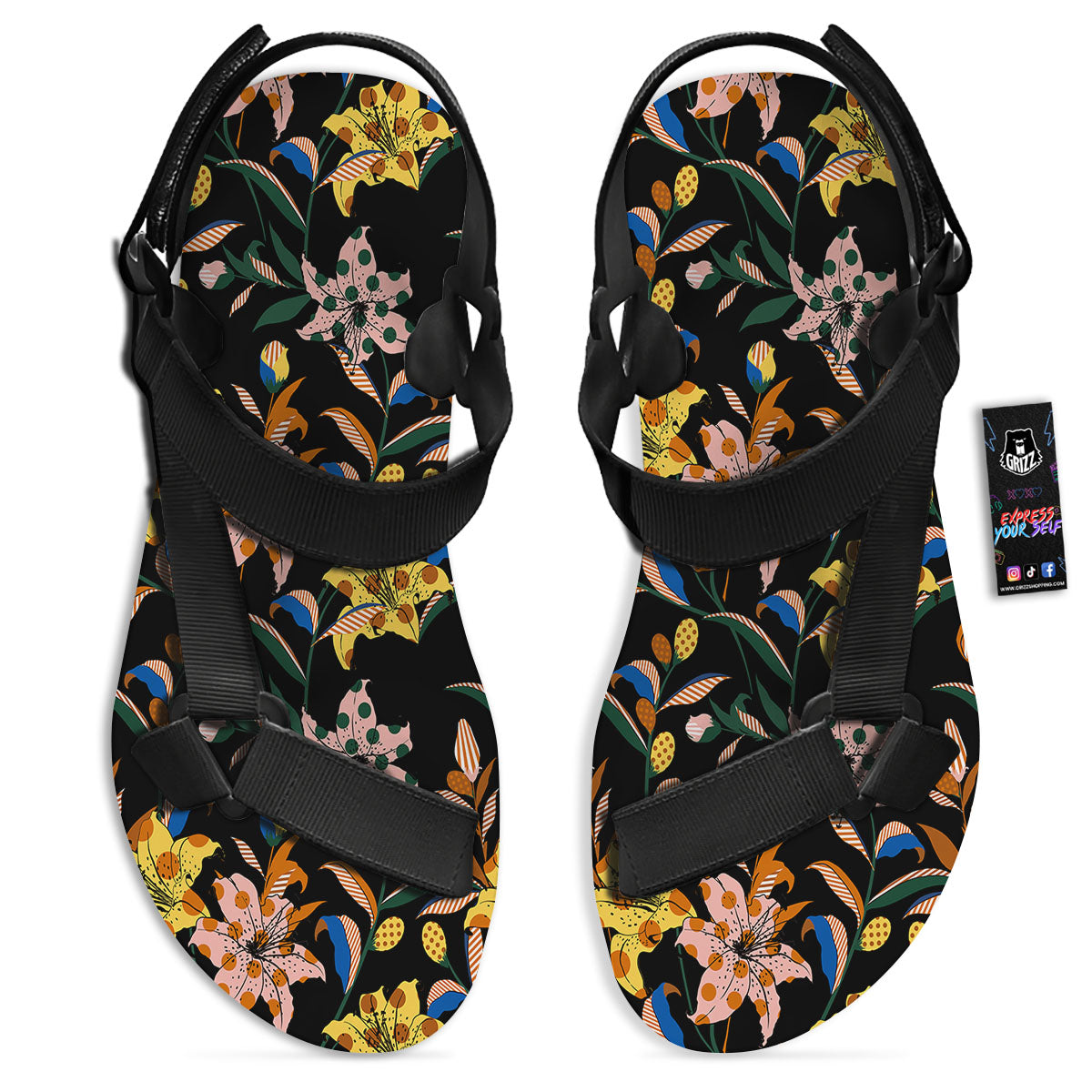 Lily Polka Dot Print Pattern Black Open Toe Sandals-grizzshop