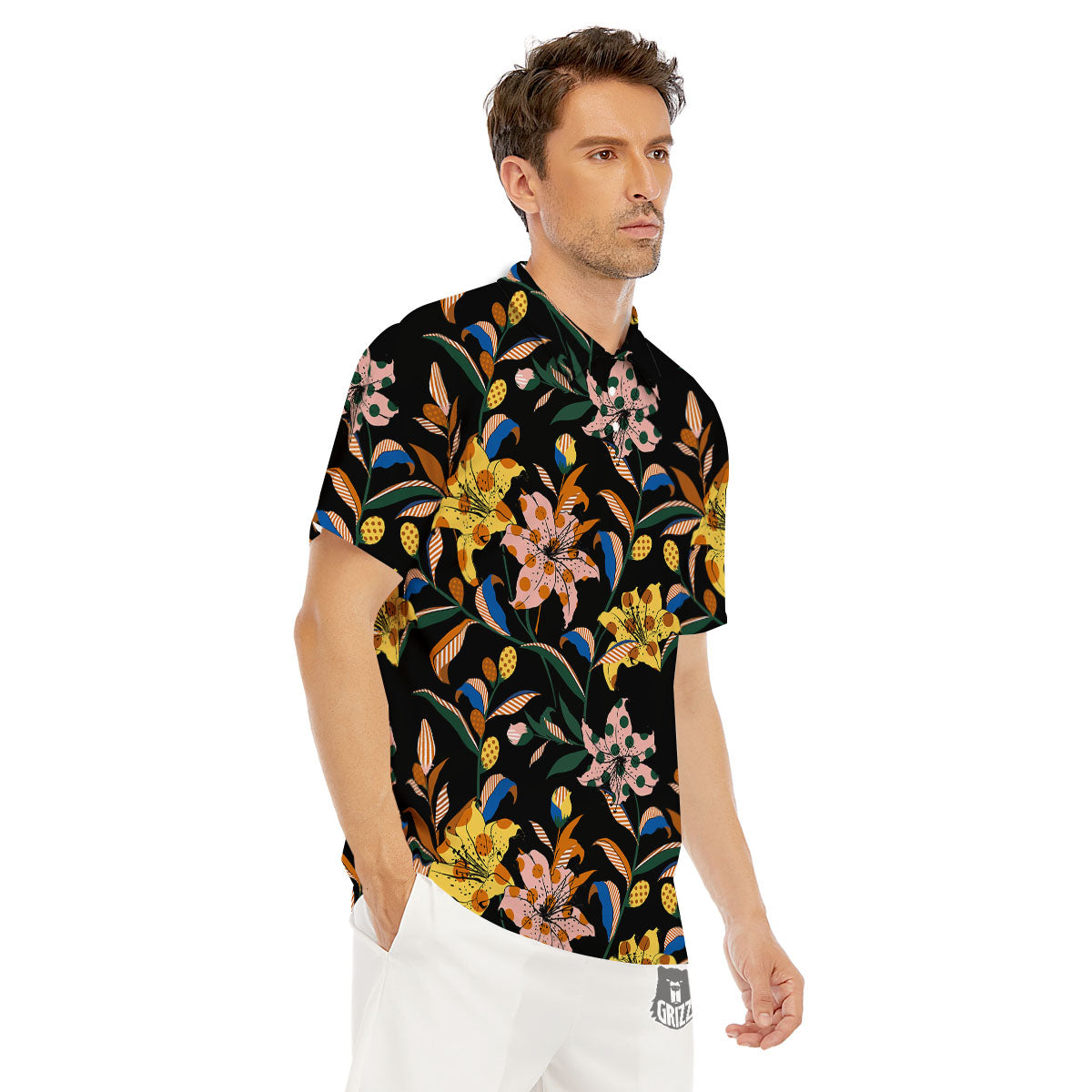 Lily Polka Dot Print Pattern Men's Golf Shirts-grizzshop