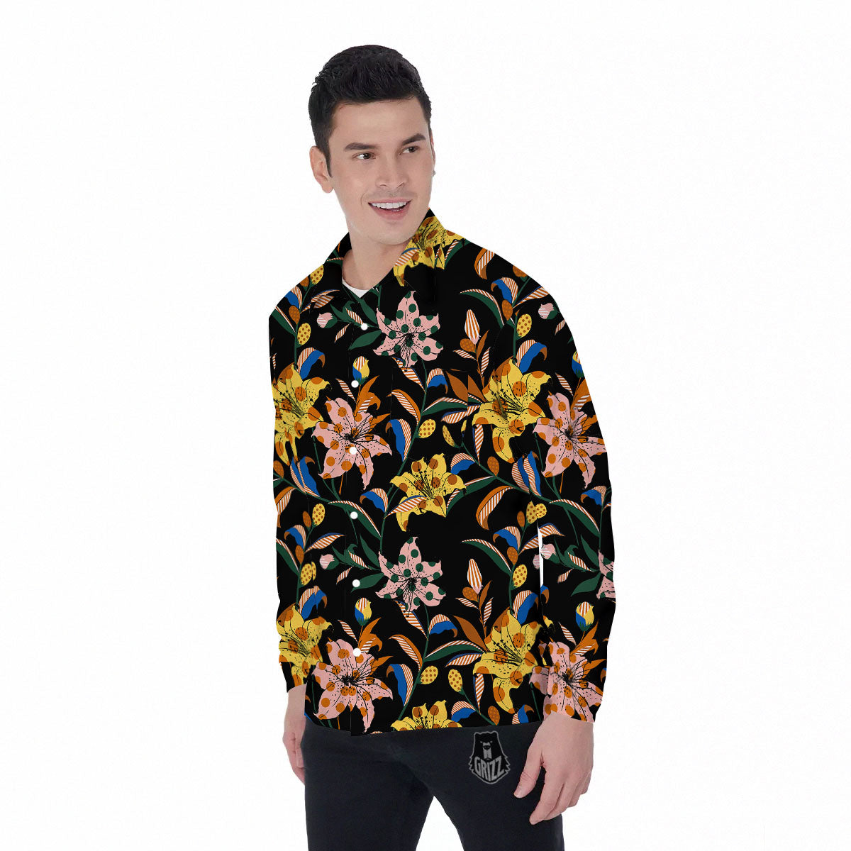 Lily Polka Dot Print Pattern Men's Long Sleeve Shirts-grizzshop