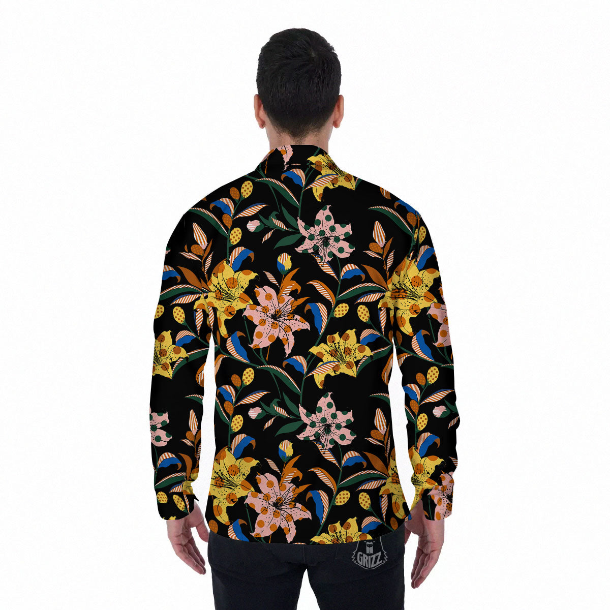 Lily Polka Dot Print Pattern Men's Long Sleeve Shirts-grizzshop