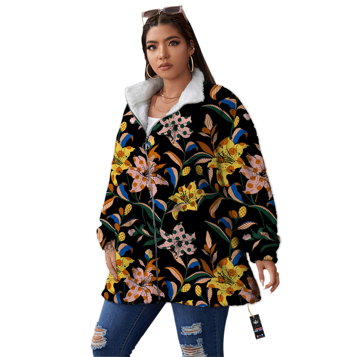 Lily Polka Dot Print Pattern Women's Sherpa Jacket-grizzshop