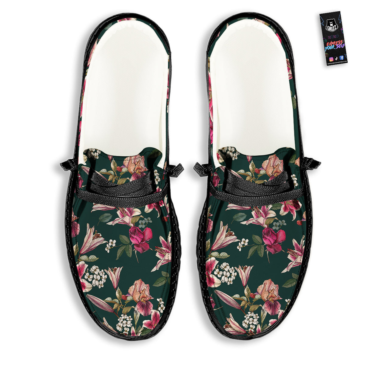 Lily Tropical Watercolor Print Pattern Black Loafers-grizzshop