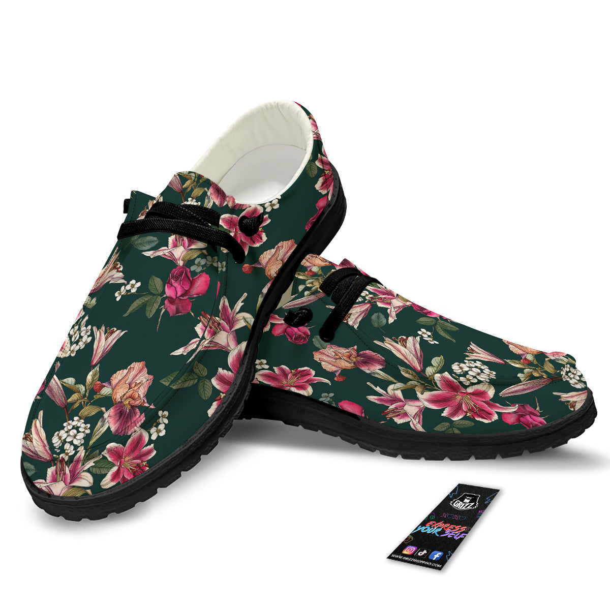 Lily Tropical Watercolor Print Pattern Black Loafers-grizzshop