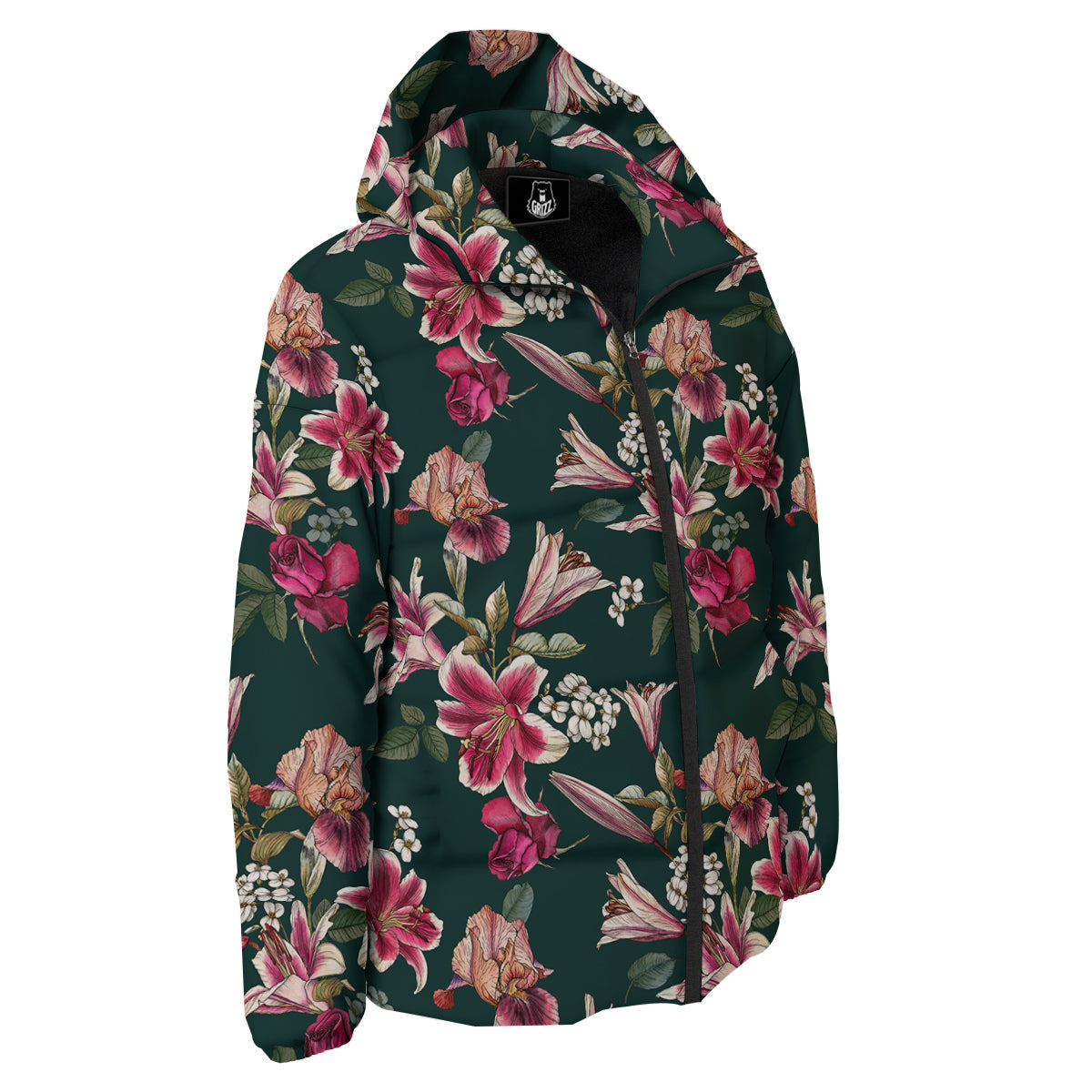 Lily Tropical Watercolor Print Pattern Down Jacket-grizzshop