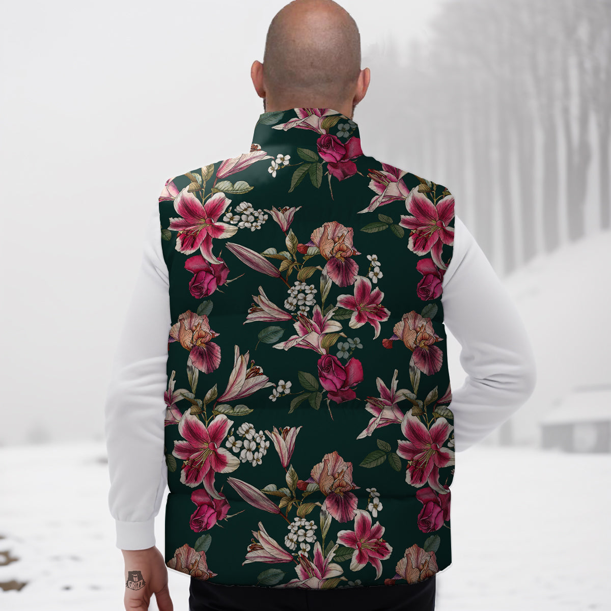 Lily Tropical Watercolor Print Pattern Down Vest-grizzshop
