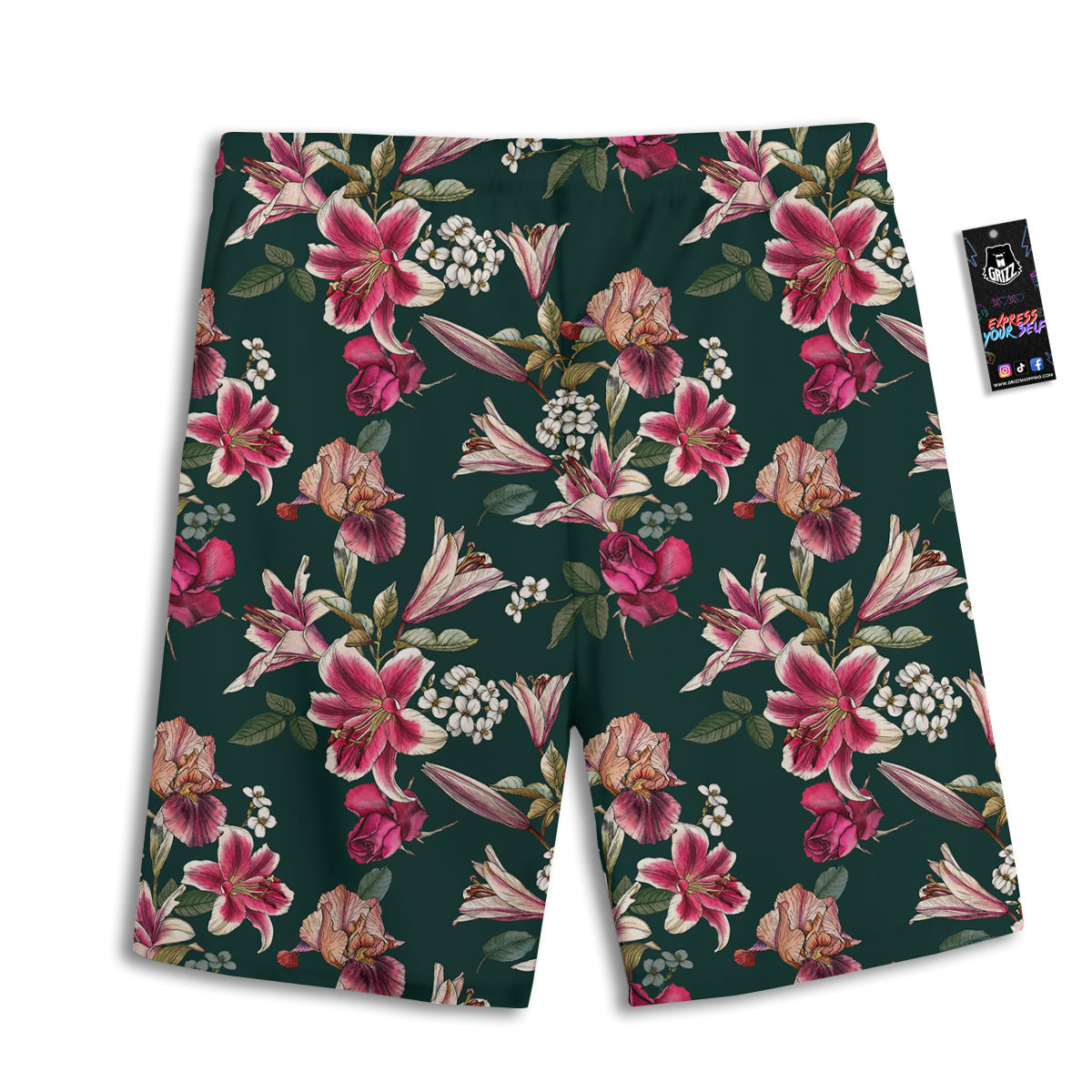 Lily Tropical Watercolor Print Pattern Men's Athletic Shorts-grizzshop