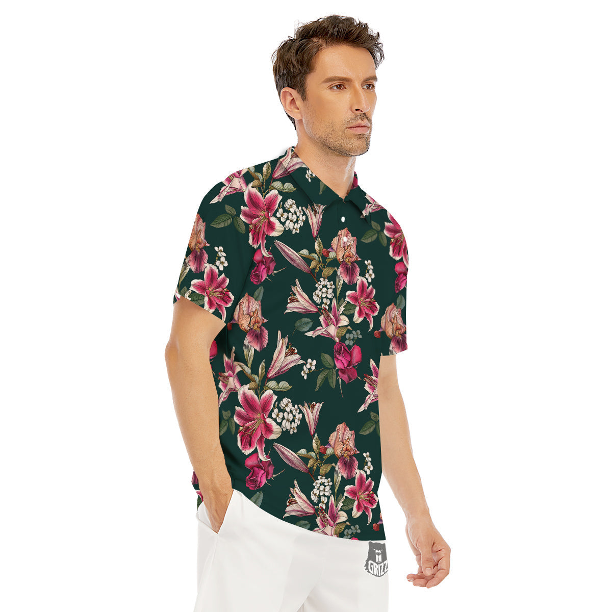 Lily Tropical Watercolor Print Pattern Men's Golf Shirts-grizzshop