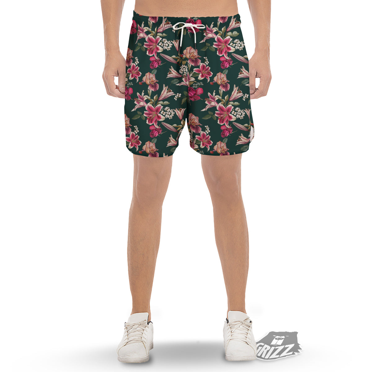 Lily Tropical Watercolor Print Pattern Men's Gym Shorts-grizzshop