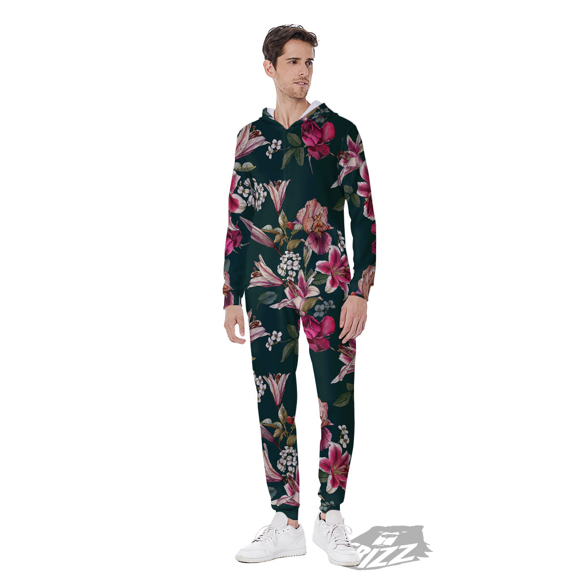 Lily Tropical Watercolor Print Pattern Men's Jumpsuit-grizzshop