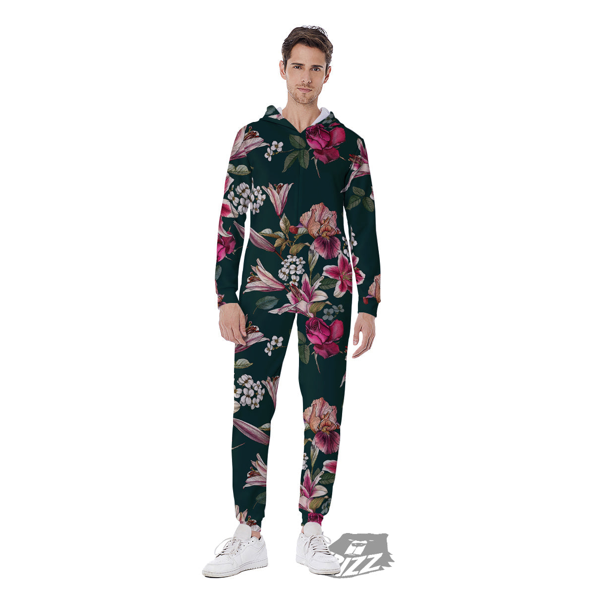 Lily Tropical Watercolor Print Pattern Men's Jumpsuit-grizzshop
