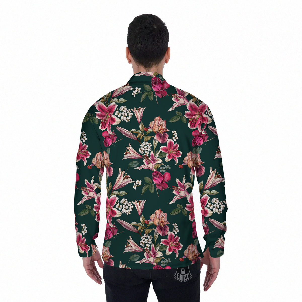 Lily Tropical Watercolor Print Pattern Men's Long Sleeve Shirts-grizzshop