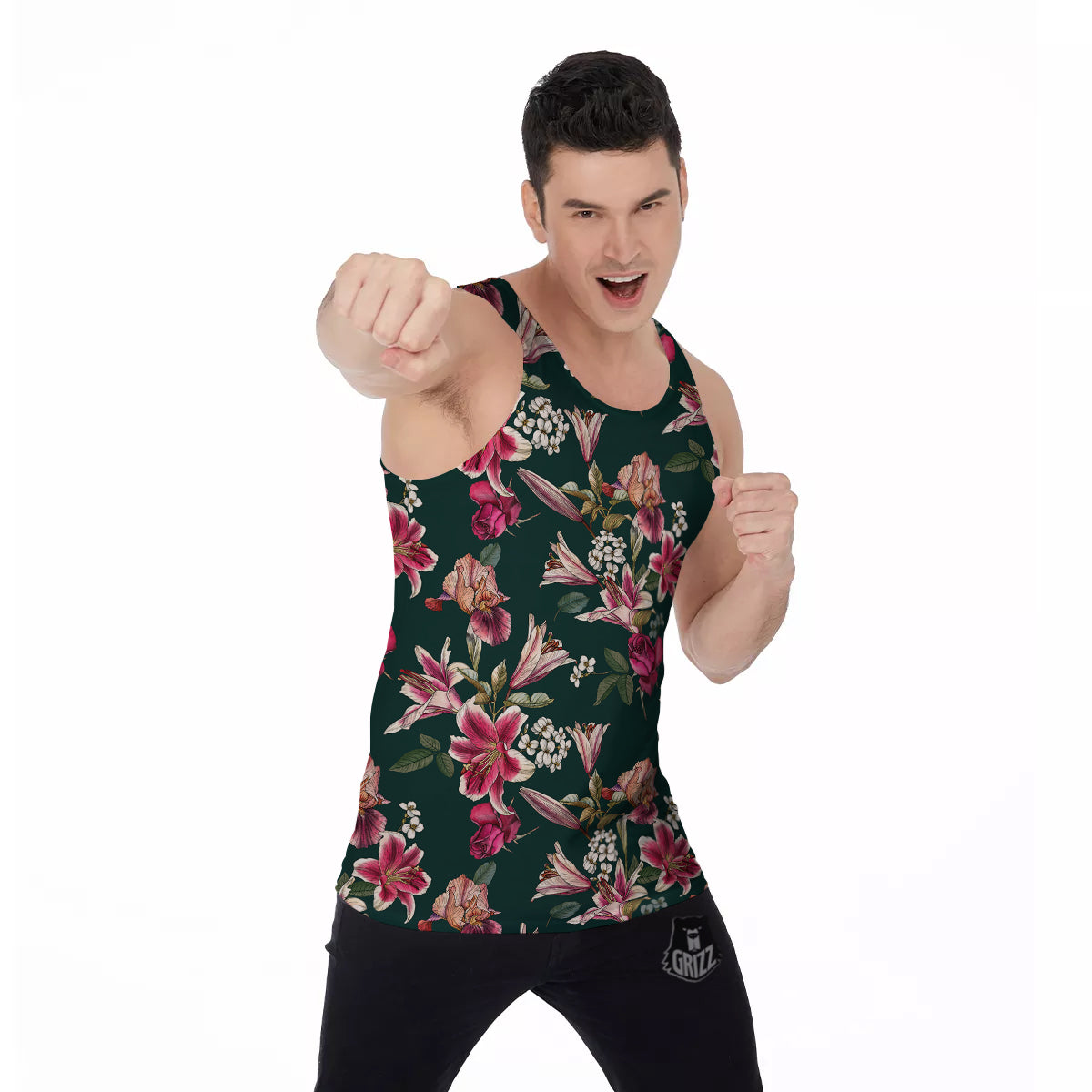 Lily Tropical Watercolor Print Pattern Men's Tank Top-grizzshop
