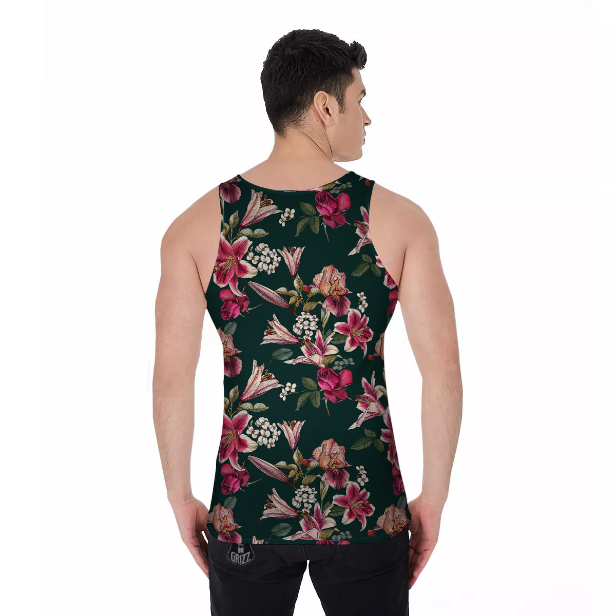 Lily Tropical Watercolor Print Pattern Men's Tank Top-grizzshop