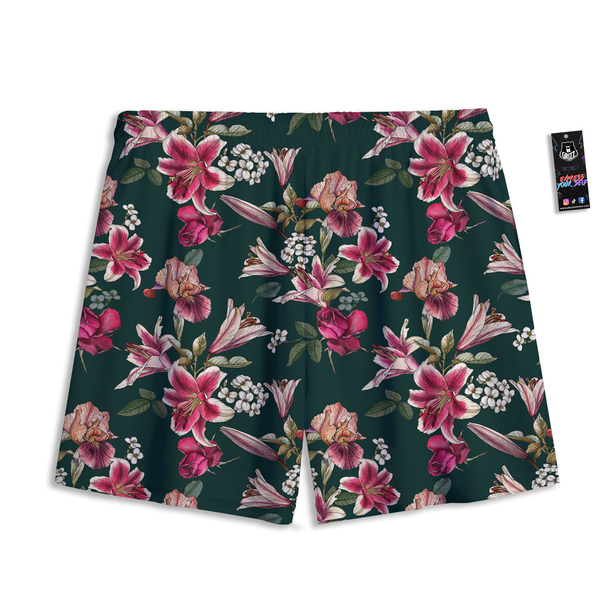 Lily Tropical Watercolor Print Pattern Mesh Shorts-grizzshop